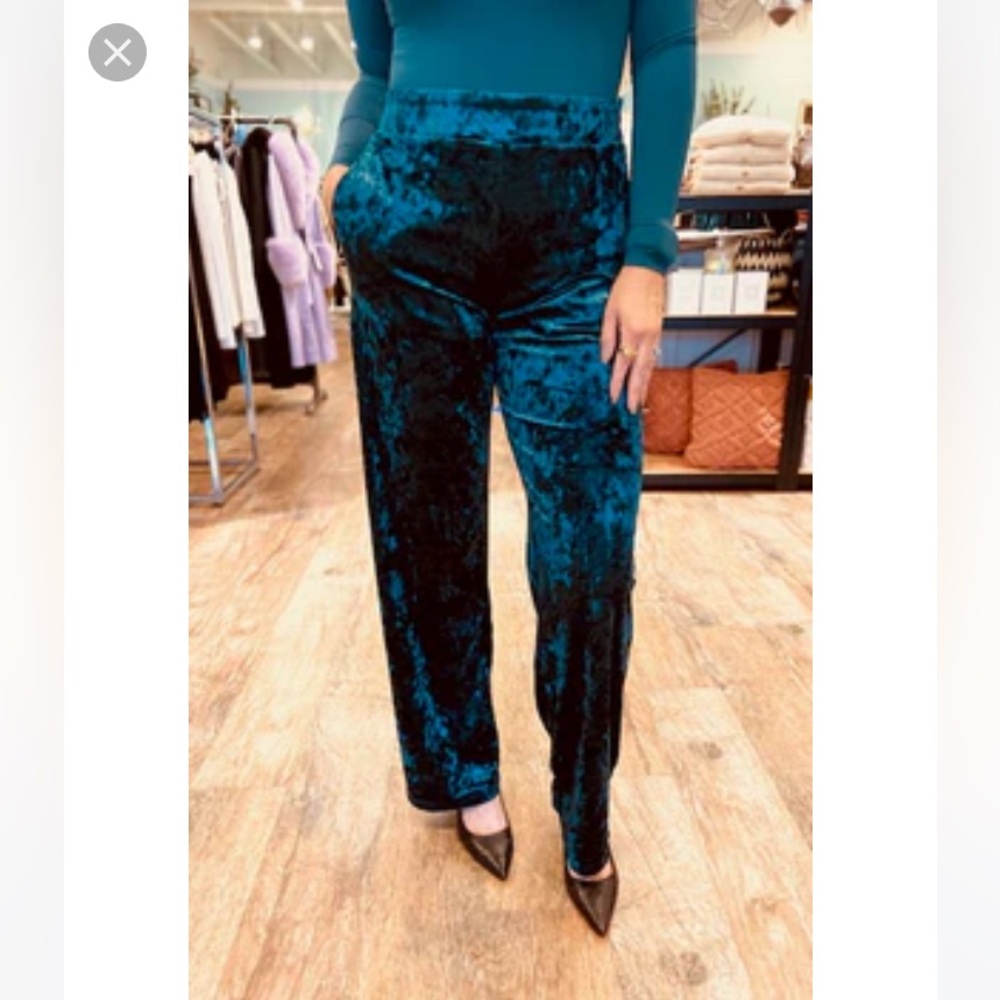 CYNTHIA ROWLEY NWOT FOREST CRUSHED VELVET High-Waist WIDE Leg Pants SIZE 8